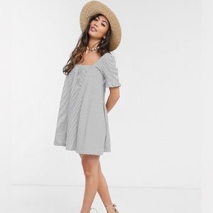 ASOS Striped Petite Square Neck Frill Sleeve Smock Dress Women’s Size 4